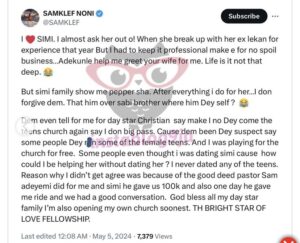  “I almost asked Simi Out”- Samklef confessed that he still loves Simi