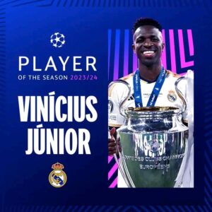 Champions League: Vinícius Júnior Named Player of the Season, Bellingham Wins Young Player Award