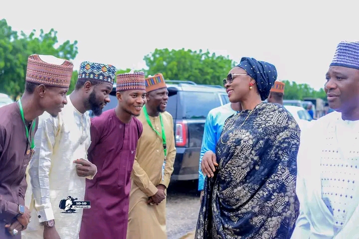 Honorable Minister of Youth Development, Dr. Jamila Bio Ibrahim, Babagana Umara Zulum, Governor of Borno State, among others during the meeting in Maiduguri 
