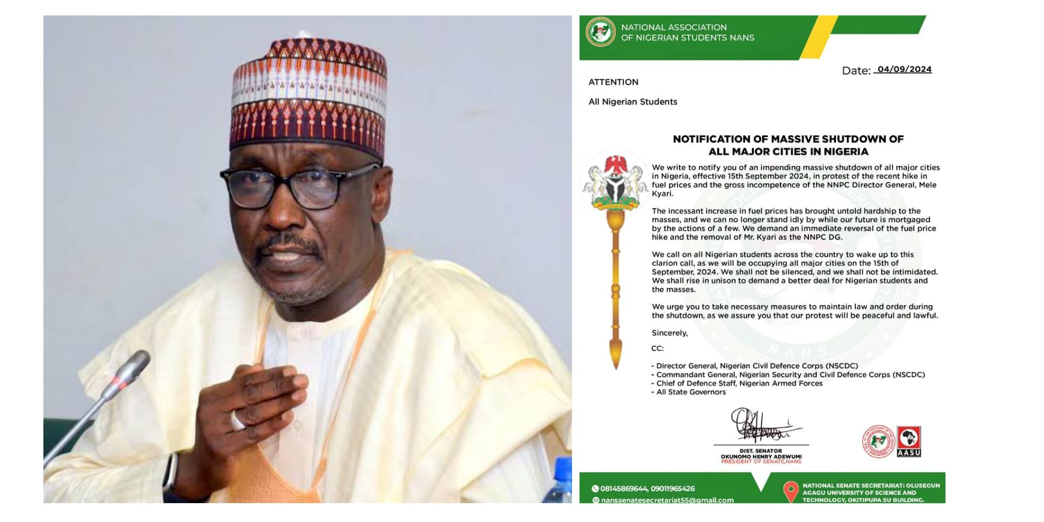 BREAKING: NANS Announce September 15th For Total Shut Down Of All Major Cities Over Fuel Price Increase