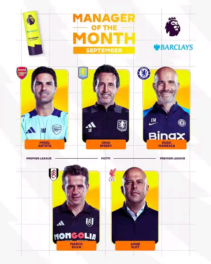 Premier League shortlists players and managers for September award