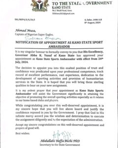 The Kano State Government appoints Ahmed Musa as Sports Ambassador for the state.