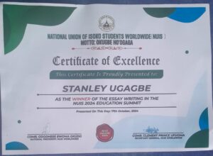 University of Abuja Student, Stanley Ugagbe Shines as Co-Winner of Prestigious National Essay Writing Competition
