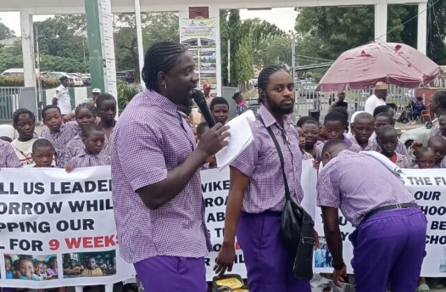 VeryDarkMan Stages Protest at FCT Minister’s Gate Over Prolonged Teachers’ Strike