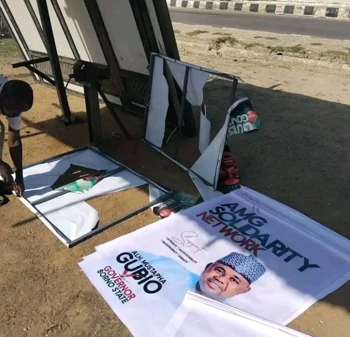 Suspected Opponents Tear Down Posters of Borno Governor and Alleged Successor